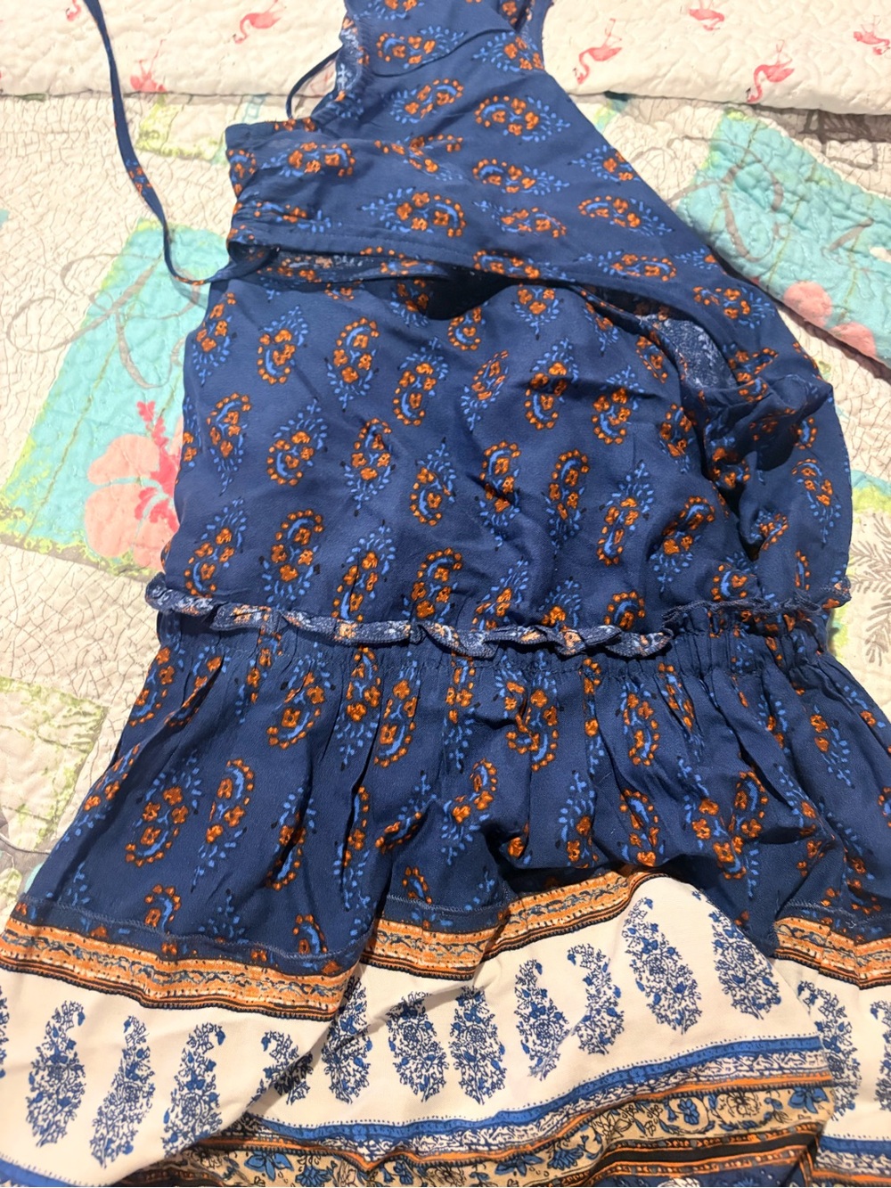 Maurices Blue Paisley Peplum Tank with White and Orange Trim - Picture 4 of 4